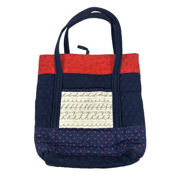 Handcrafted Quilted Tote Bag With Math & Script Patterns - Picture 1 of 7